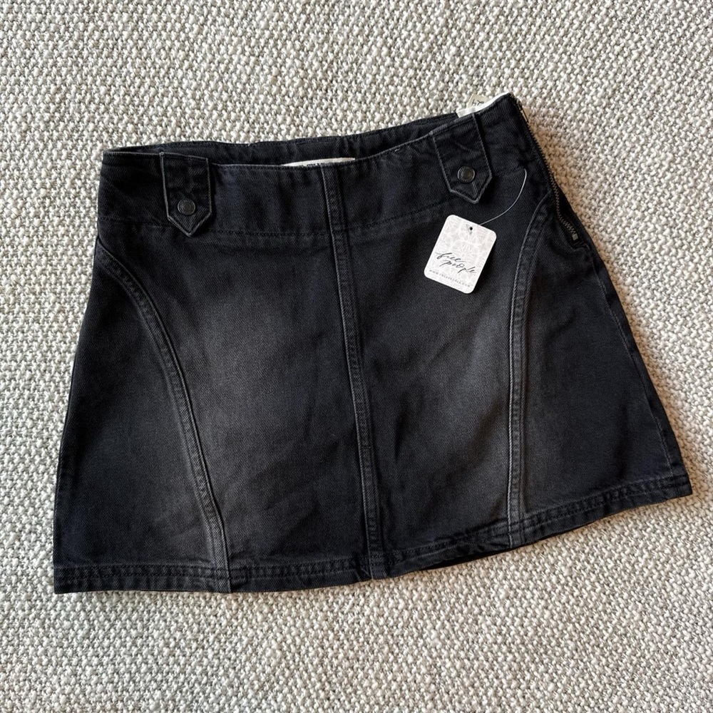 Free People We The Free “Runaway” Black Denim Mini Skirt Size 24